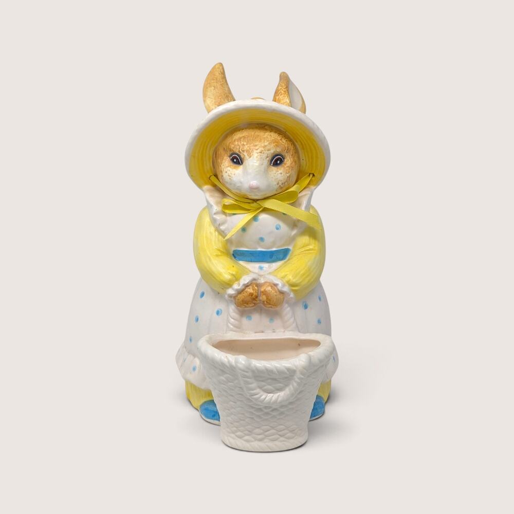 Vintage Dept 56 Ceramic Rabbit Planter Figurine
